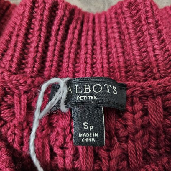 TALBOTS Sweater PS Cable Knit Cotton Wool Blend Long Sleeve Pullover Maroon - Picture 5 of 8